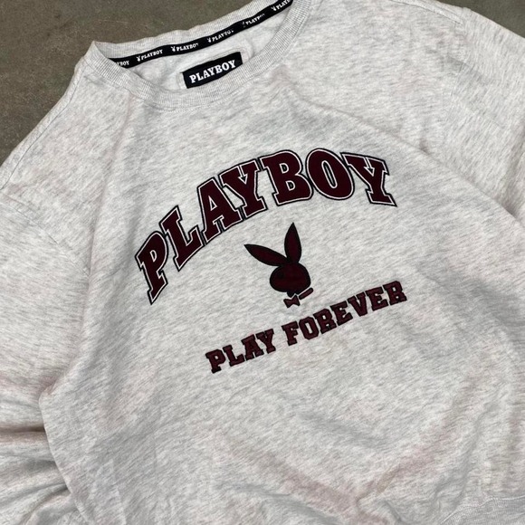 Playboy Play Forever Graphic Crewneck Sweatshirt Grey Y2K Men's L - Picture 2 of 7